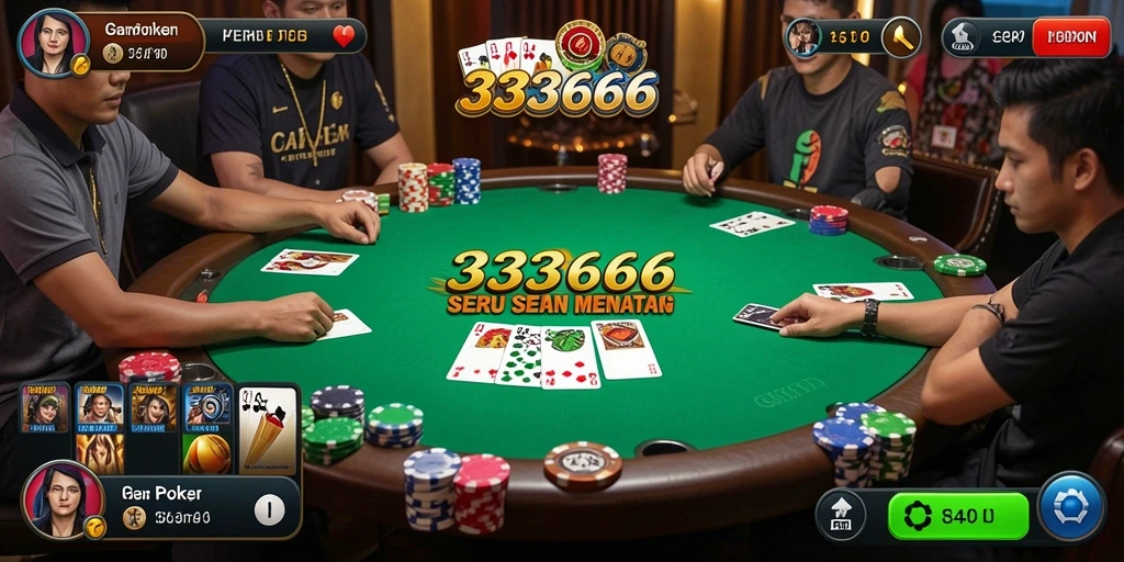 Screenshot permainan Poker di 333666 menunjukkan momen intens dan menarik.