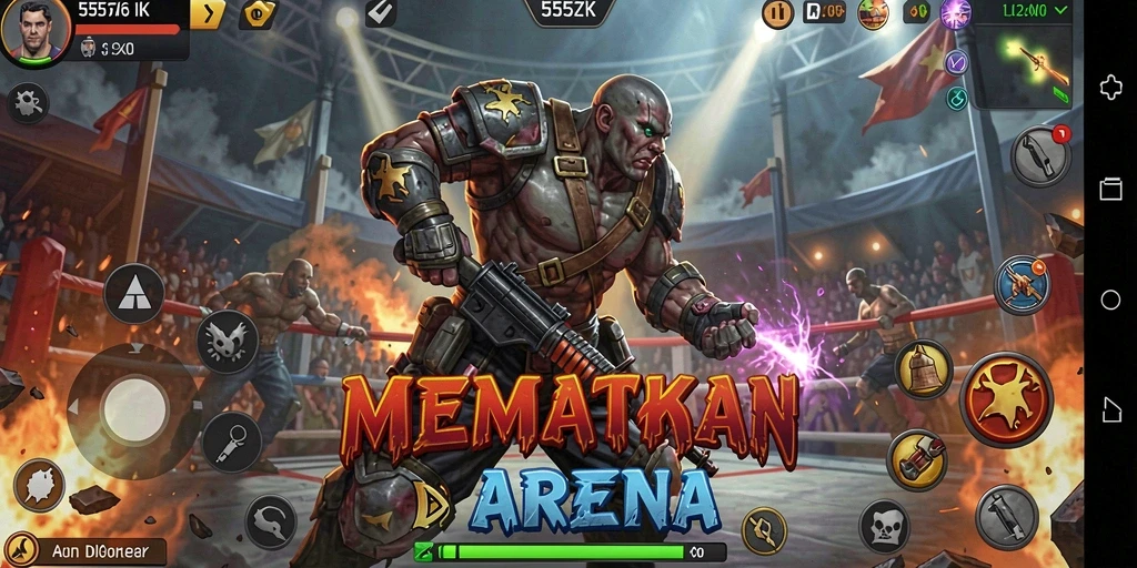 Tangkapan layar gameplay 555ZK menampilkan pertarungan yang intens.