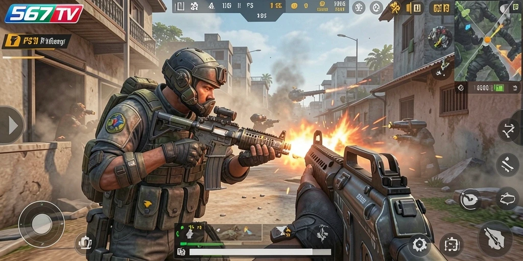 Screenshot gameplay 567TV menampilkan aksi tembak-menembak yang intens.