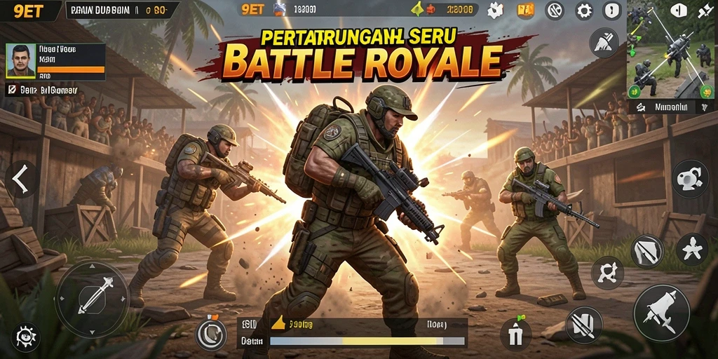 Tangkapan layar dari gameplay intens Battle Royale di 9ET.