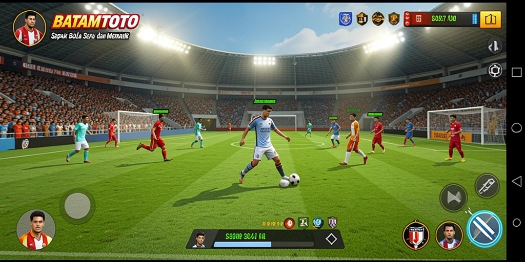 Tangkapan layar gameplay BATAMTOTO yang memukau dalam aksi sepak bola.