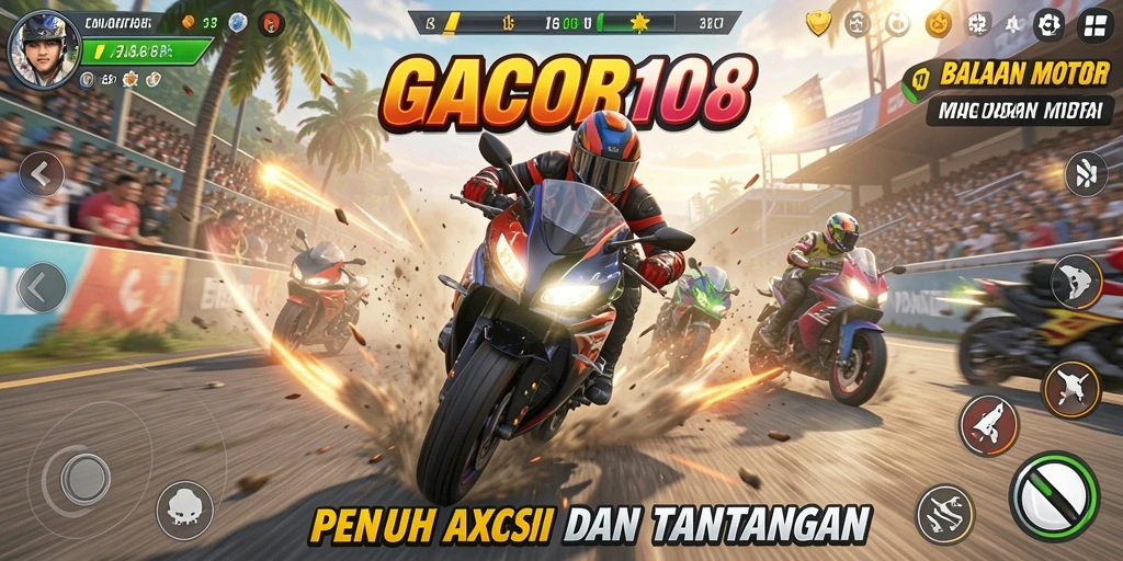 Tampilan utama gameplay GACOR108 dengan balapan motor yang seru.