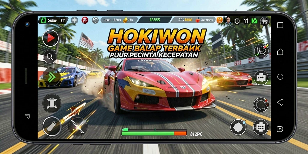 Gameplay HOKIWON yang seru dan menegangkan saat balap.