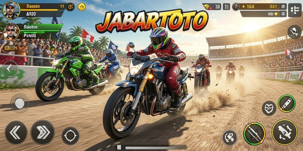 Tampilan aksi balapan motor yang seru di JABARTOTO.