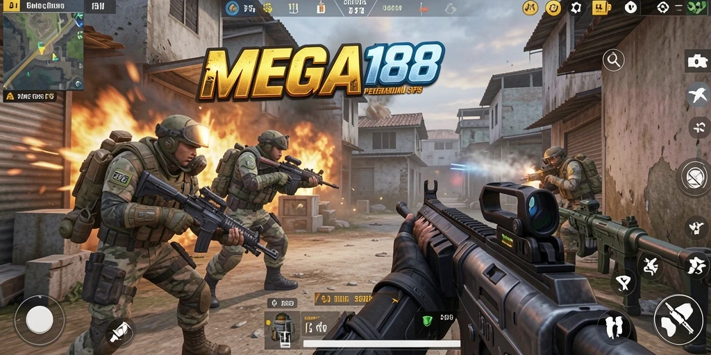 Gameplay seru dalam MEGA188 yang penuh aksi FPS.