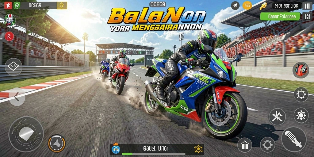 Screenshot dari OCE69 menampilkan serunya balapan motor.