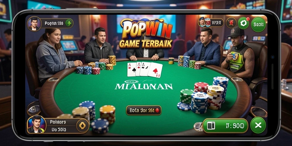 Tampilan utama gameplay poker yang seru dan menantang di POPWIN.