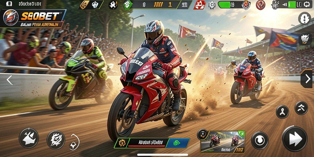Gameplay SBOBET dengan balapan motor yang seru dan menantang.