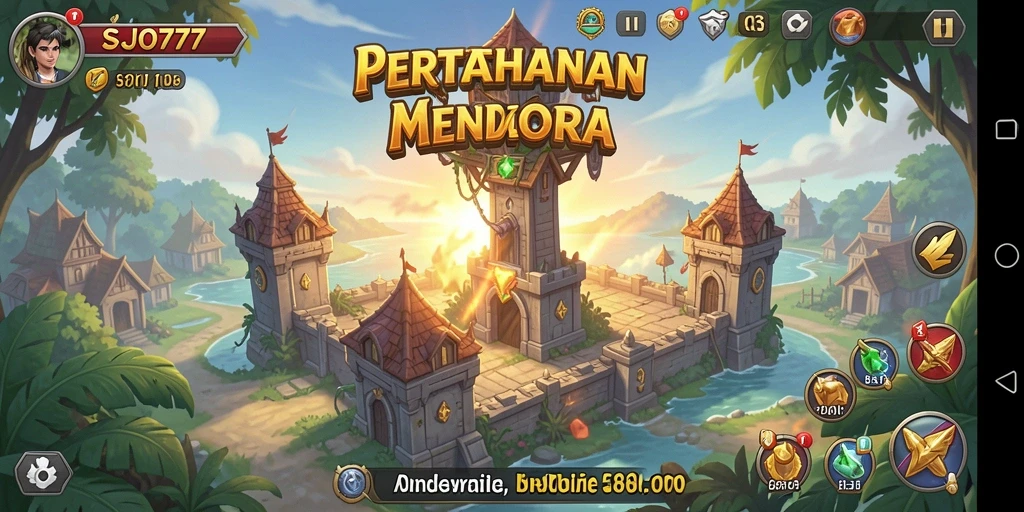 Tangkapan layar menunjukkan aksi mendebarkan dalam Tower Defense SJO777.