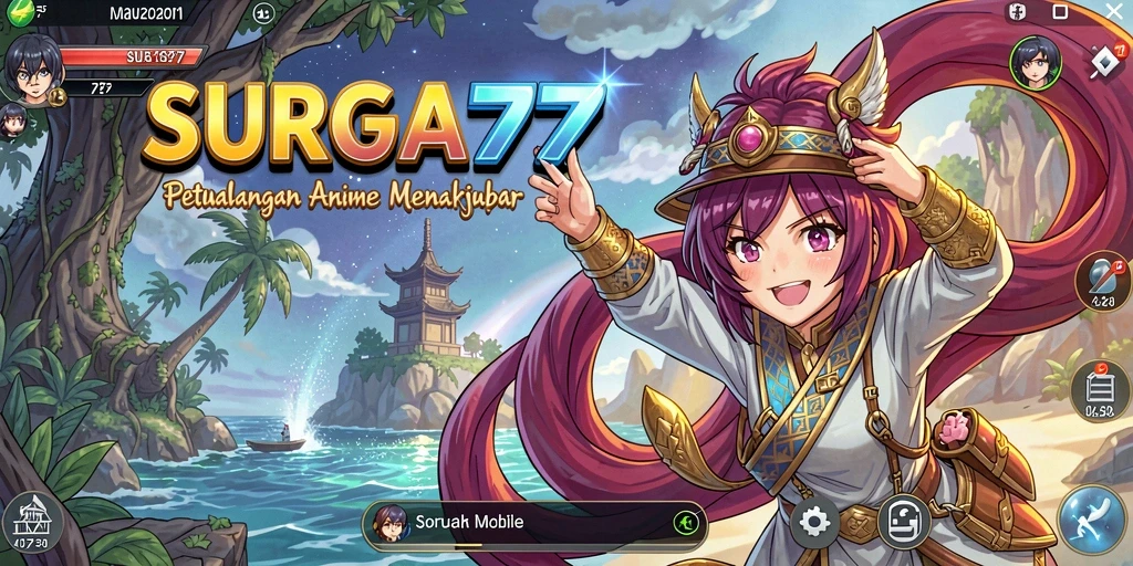 Screenshot SURGA77 menampilkan pertarungan seru karakter anime.